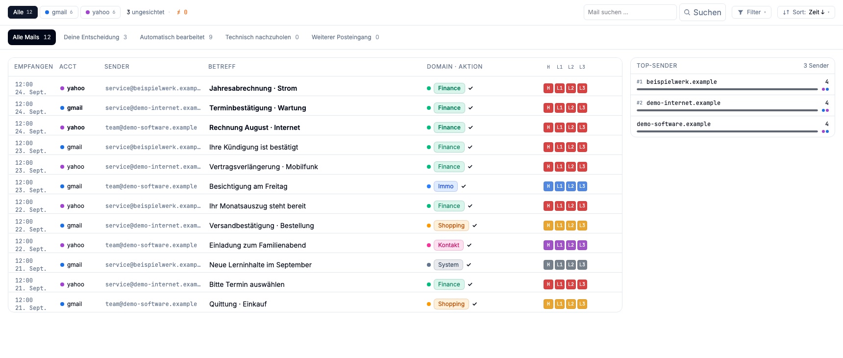 Folio inbox with invoices, appointments and contracts